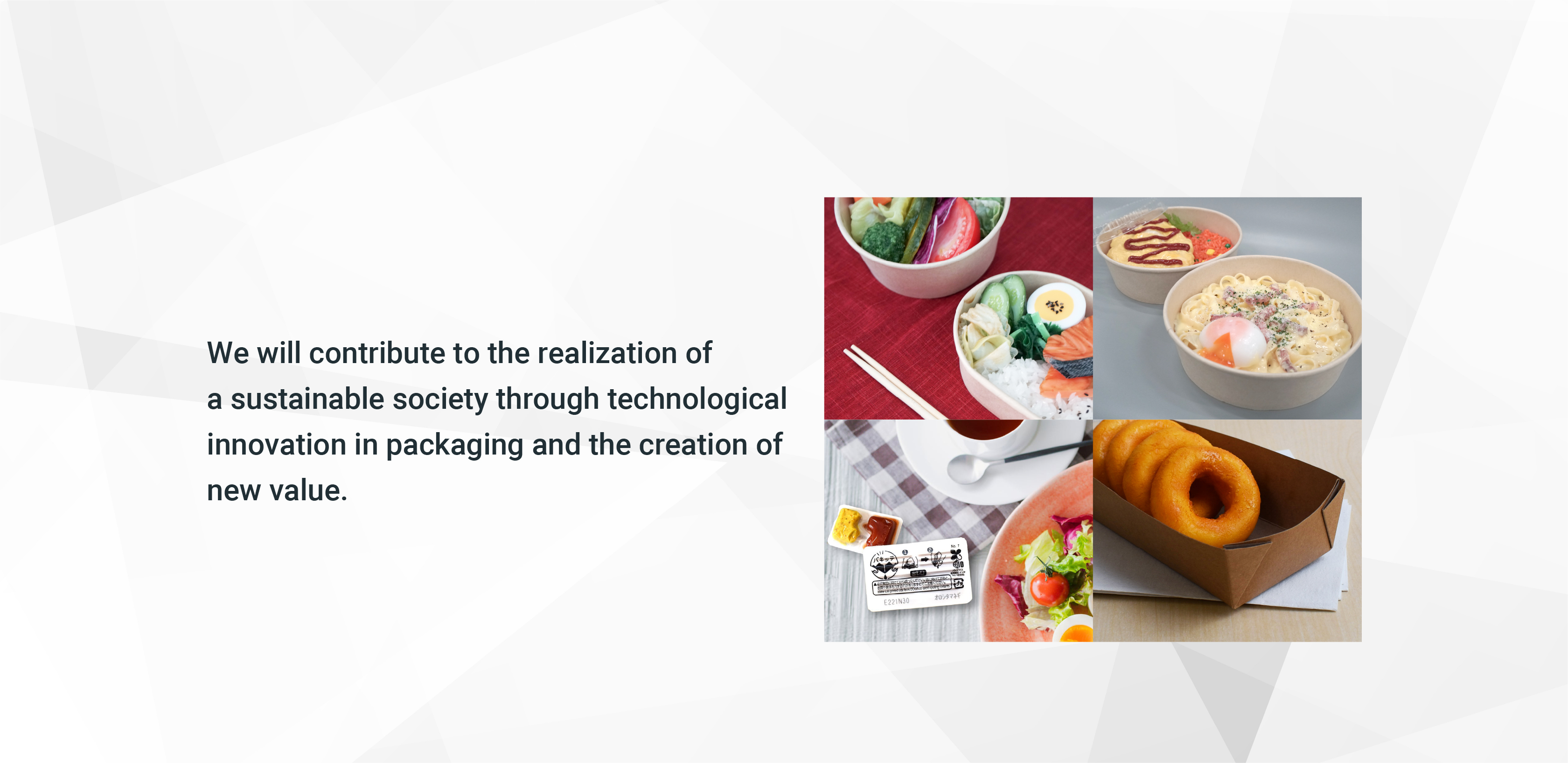 We will contribute to the realization of a sustainable society through technological innovation in packaging and the creation of new value.